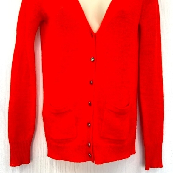 J.Crew - Bright Orange Red Italian Spun Alpaca Blend Jeweled Button Cardigan XS - Picture 3 of 10